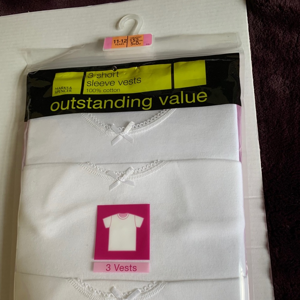 English Marks & Spencer Pack of 3 Cotton vests half sleeves Girls Age 11-12